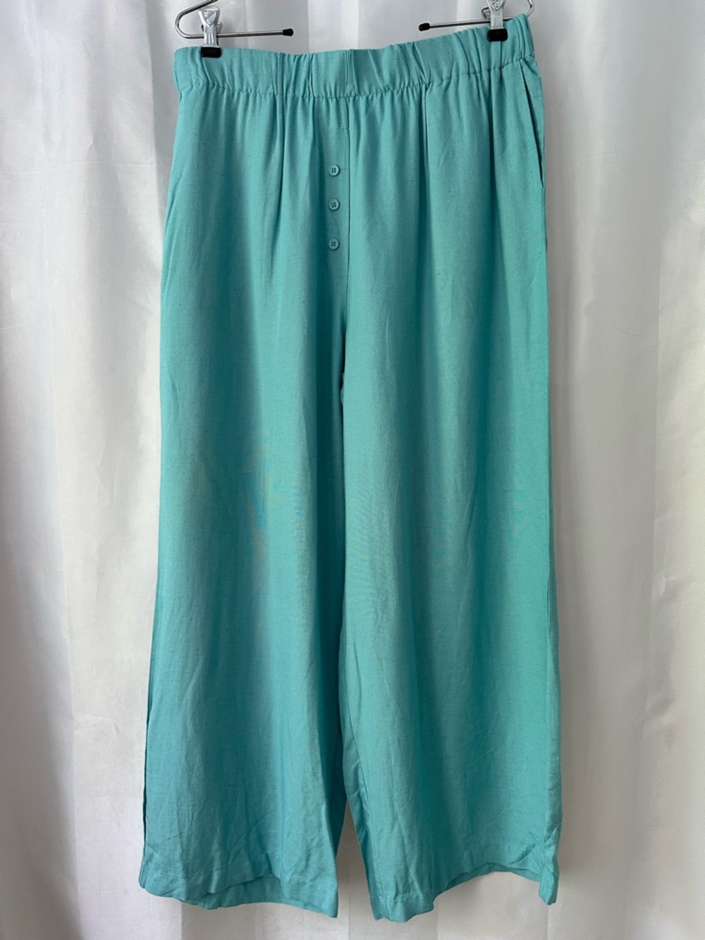 Daily Drills M/L Teal Cropped Lightweight Wide Leg Pants Beach Vacation Resort